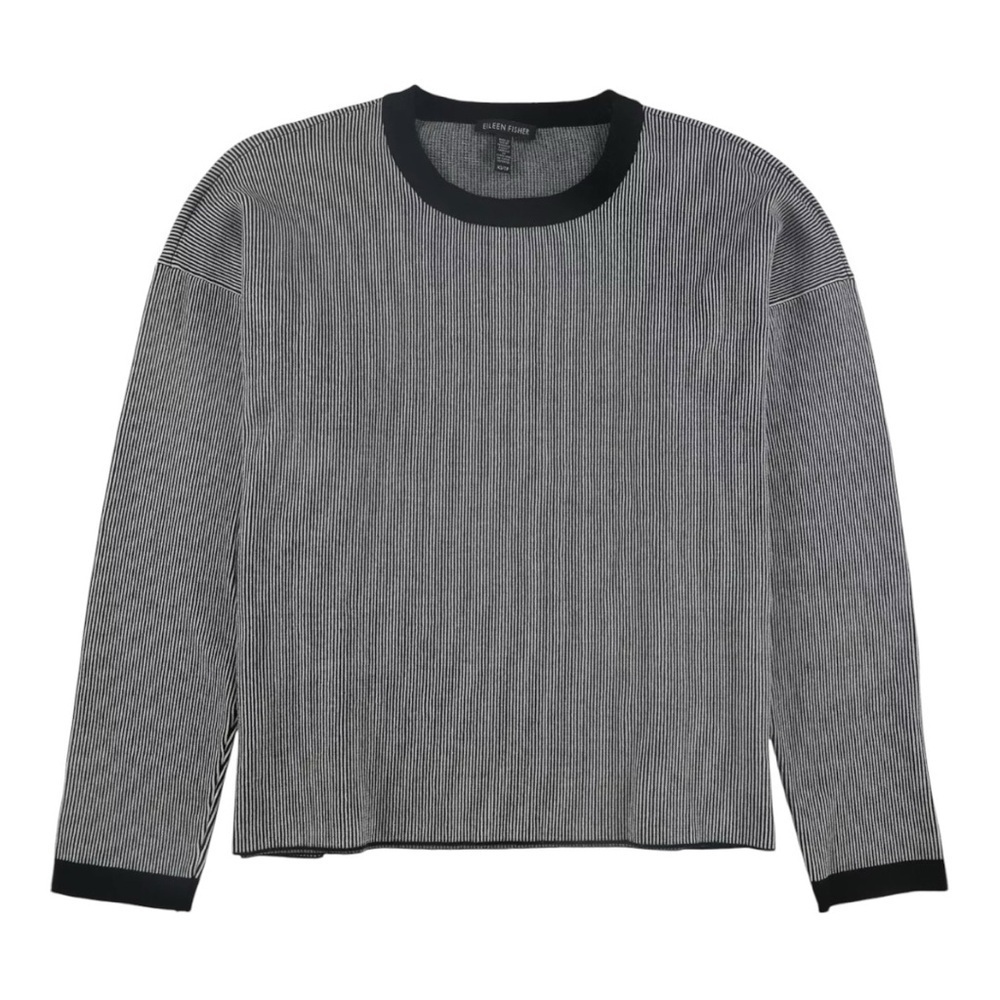 Eileen Fisher Black & White Mens Ringer Crew Neck Oversized Sweater Women Medium - Picture 4 of 10